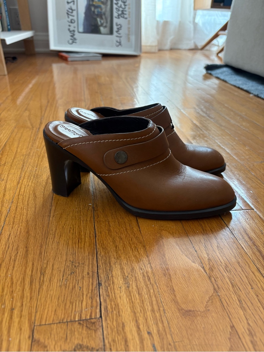 See By Chloé Brown Leather Block Heel Mules